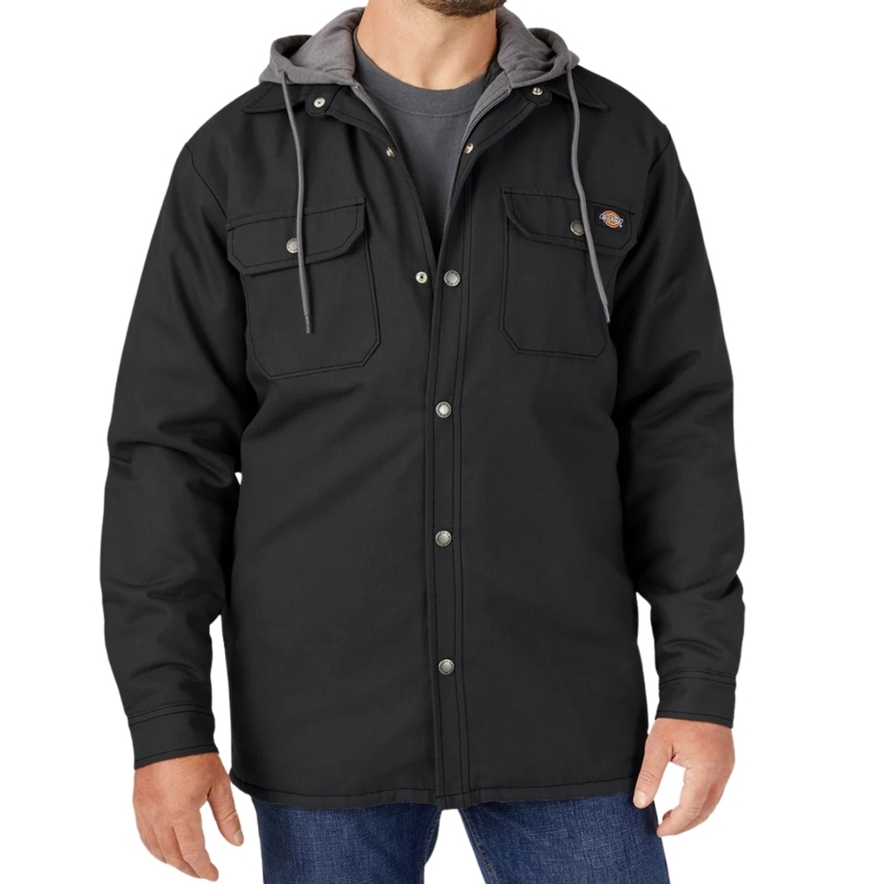 Dickies Hooded Canvas Work Jacket Black Quilted Lined Men’s XL